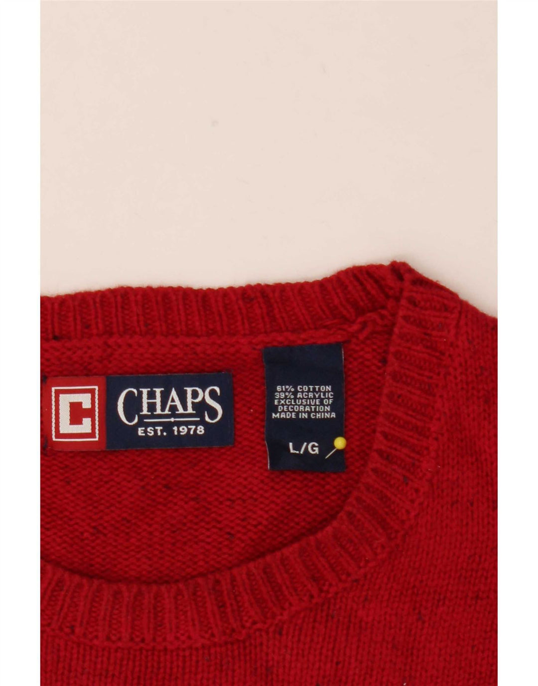Chaps Mens Crew Neck Jumper Sweater Large Red Flecked Cotton