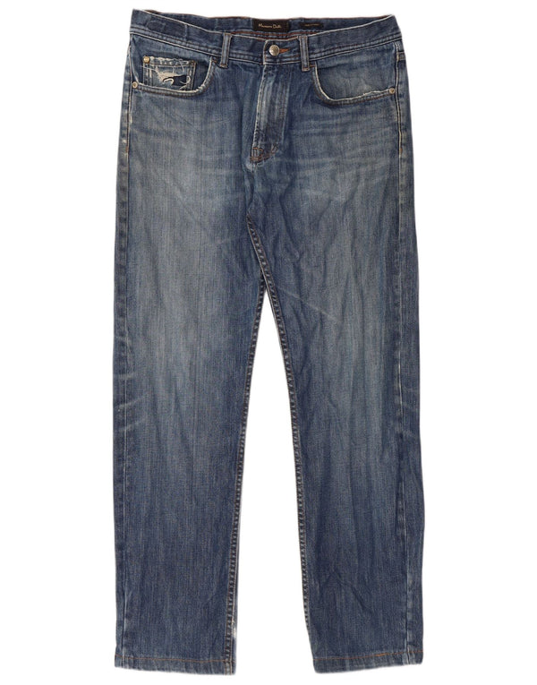 Massimo Dutti Mens Distressed Straight Jeans EU 42 Large W32 L29 Blue