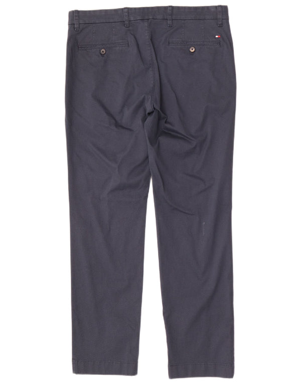 Tommy Hilfiger Mens Straight Chino Trousers W34 L30 Navy Blue Geometric