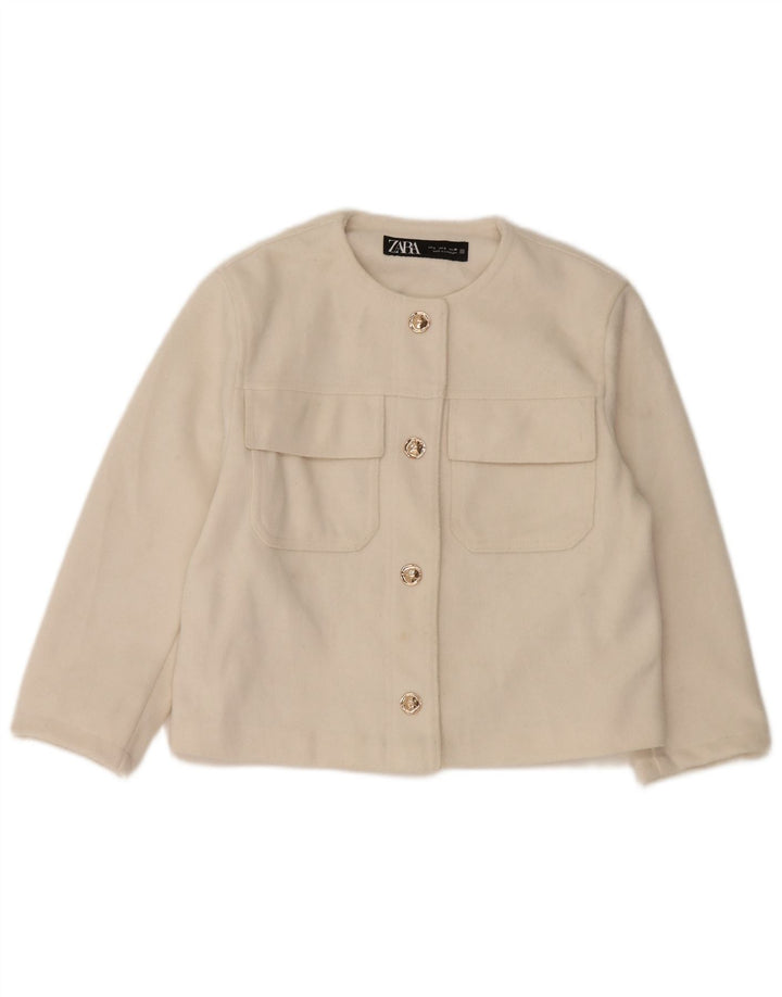 Zara Womens 4 Button Crop Blazer Jacket UK 10 Small White Polyester