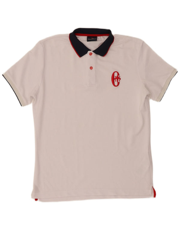 Conte of Florence Mens Polo Shirt Small White Colourblock Polyester