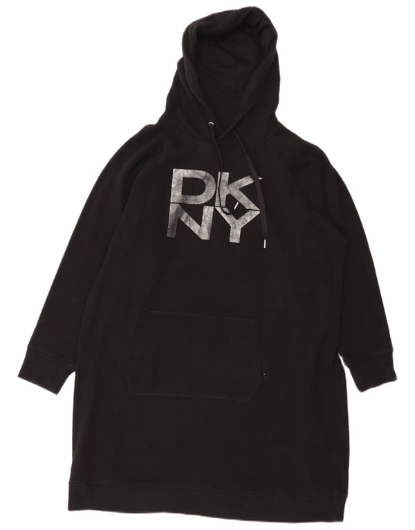 Abito con cappuccio a maniche lunghe grafico oversize da donna Dkny UK 18 XL Nero