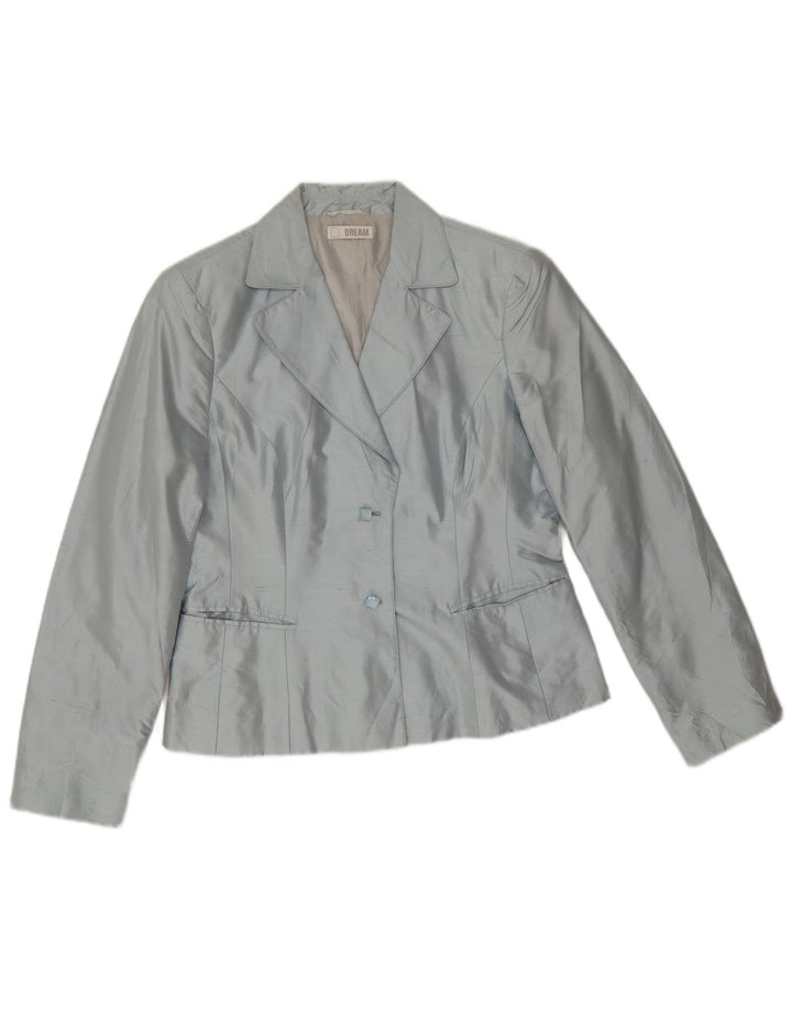 Dream Womens 2 Button Blazer Jacket UK 14 Large Blue Silk