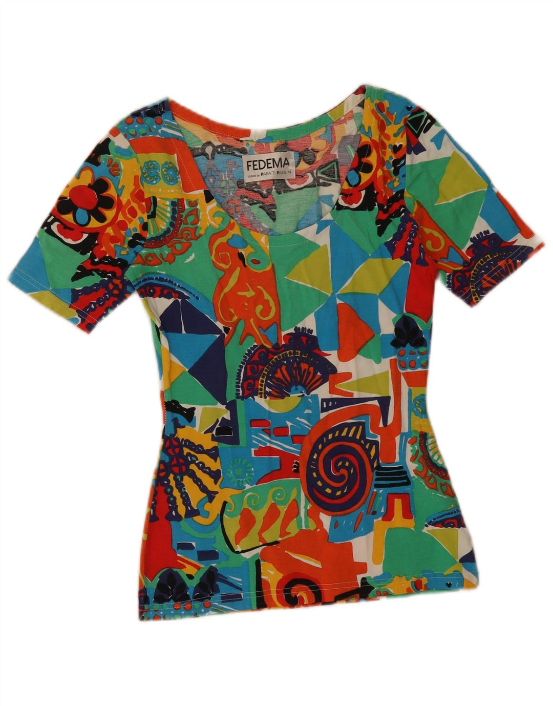 Vintage Womens Graphic T-Shirt Top IT 42 Medium Multicoloured Geometric