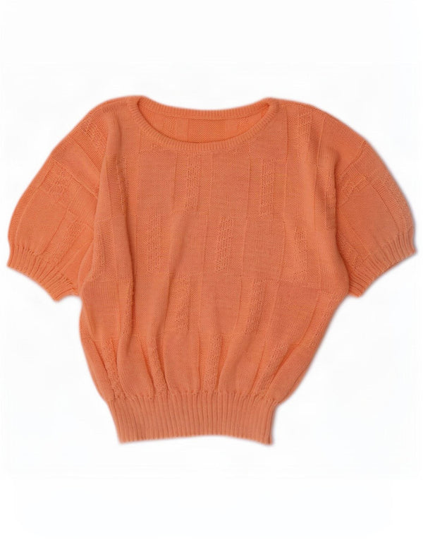Maglione vintage da donna a maniche corte girocollo UK 16 grande arancione
