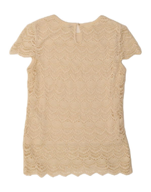 BENETTON Womens Crochet Blouse Top UK 14 Medium Beige Cotton