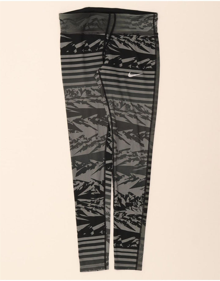 NIKE Womens Dri Fit Leggings UK 12 Medium  Grey Striped Polyester Vintage Nike and Second-Hand Nike from Messina Hembry 