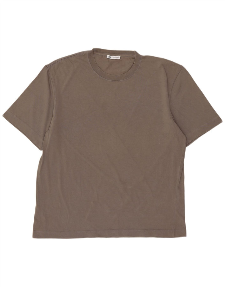 ZARA Mens T-Shirt Top XL Grey Cotton