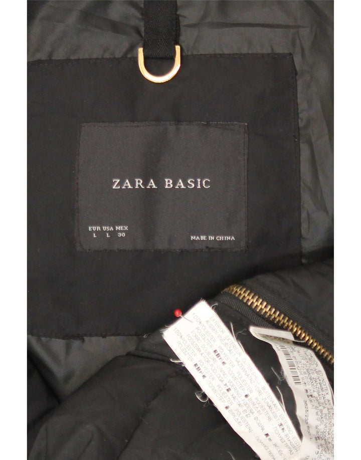 Zara Womens Hooded Padded Jacket UK 16 Large Black Polyester