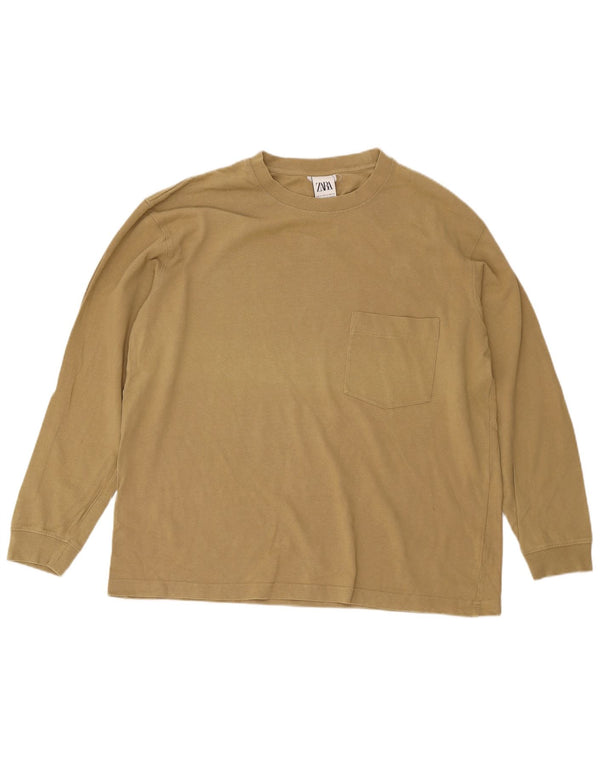 Zara Hombre Top Manga Larga XL Algodón Beige