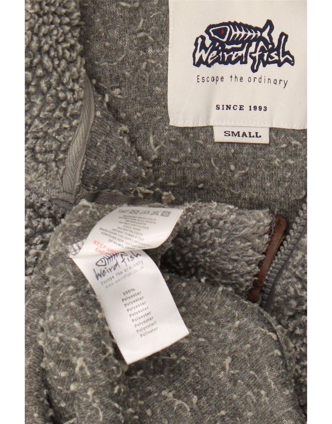 Weird Fish Mens Zip Neck Fleece Jumper Small Grey Polyester