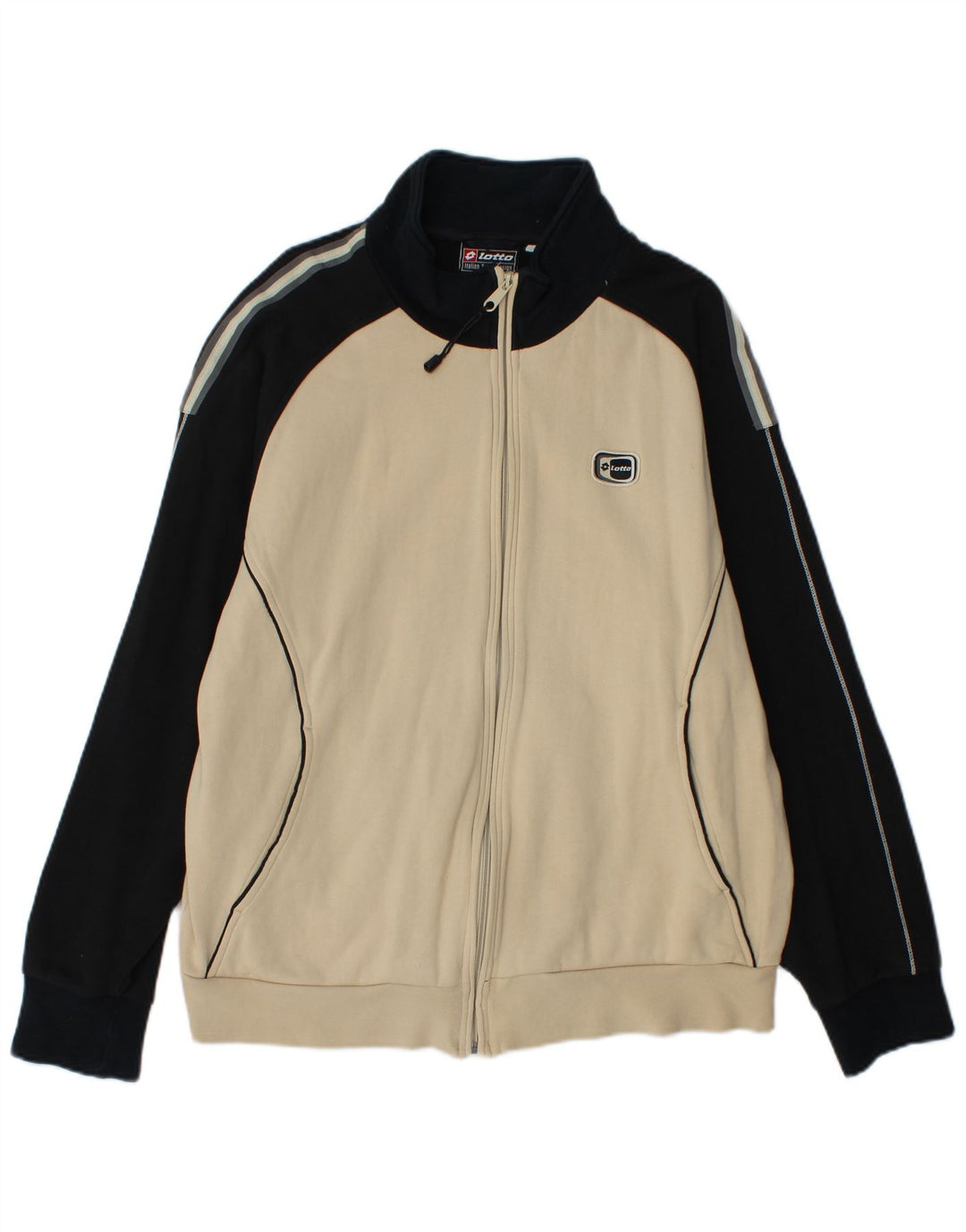 Lotto Mens Tracksuit Top Jacket Large Beige Colourblock Cotton