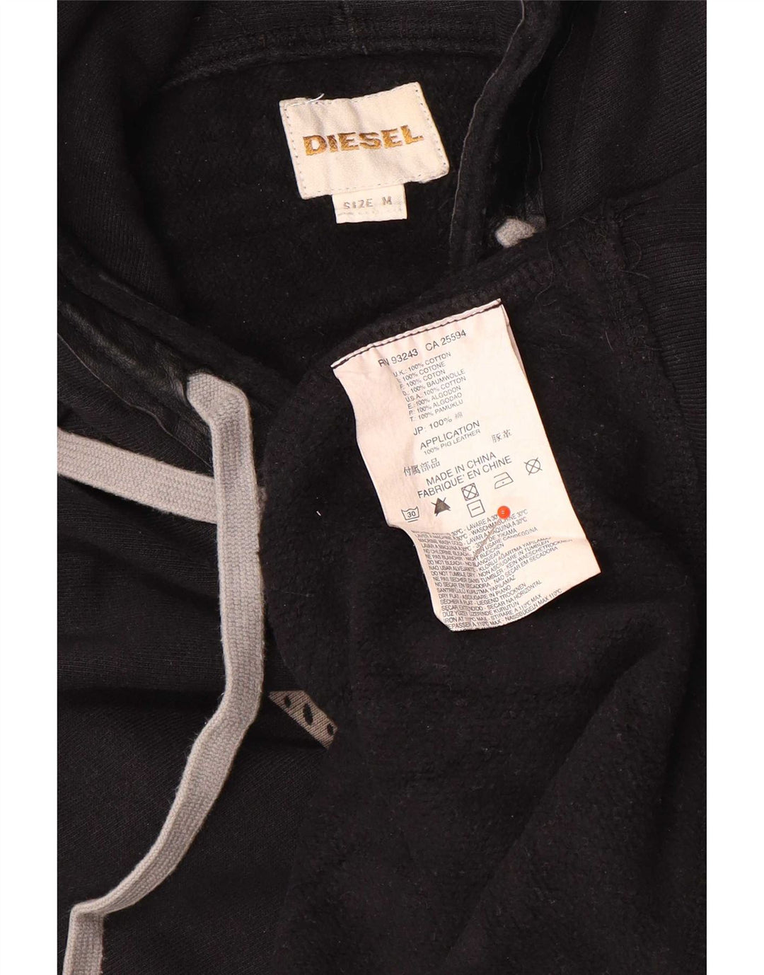 Diesel Mens Graphic Hoodie Jumper Medium Black Cotton