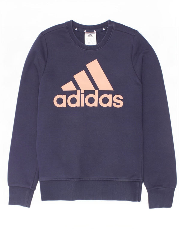 Felpa grafica Adidas per ragazze 11-12 anni in cotone blu navy
