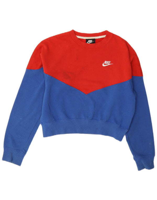 Damska bluza dresowa Nike, UK 10, mała, czerwona, bawełniana w bloki kolorów