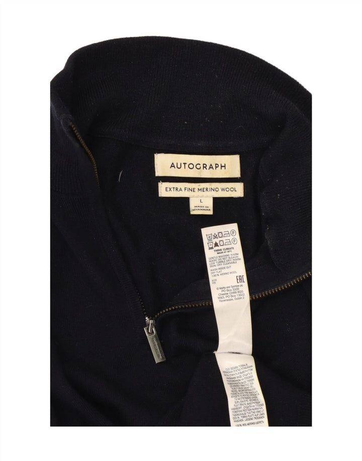 Marks & Spencer Mens Zip Neck Jumper Sweater Large Navy Blue Wool