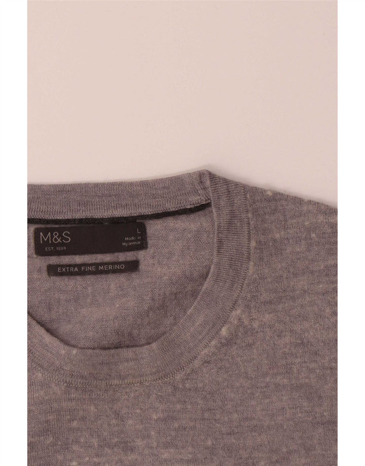 Marks & Spencer Mens Crew Neck Jumper Sweater Large Grey Merino Wool