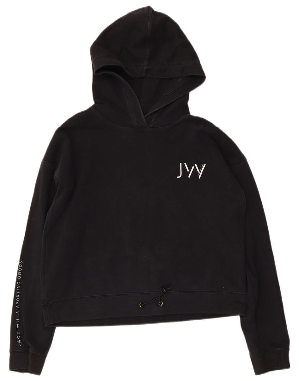 Maglione con cappuccio oversize grafico da donna Jack Wills UK 10 piccolo cotone nero