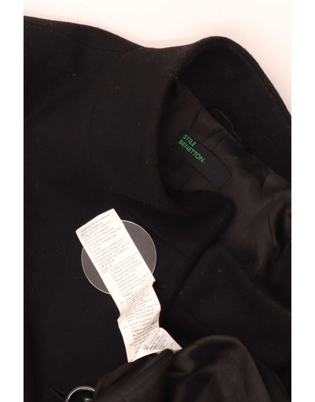 Benetton Womens Overcoat IT 42 Medium Black Wool
