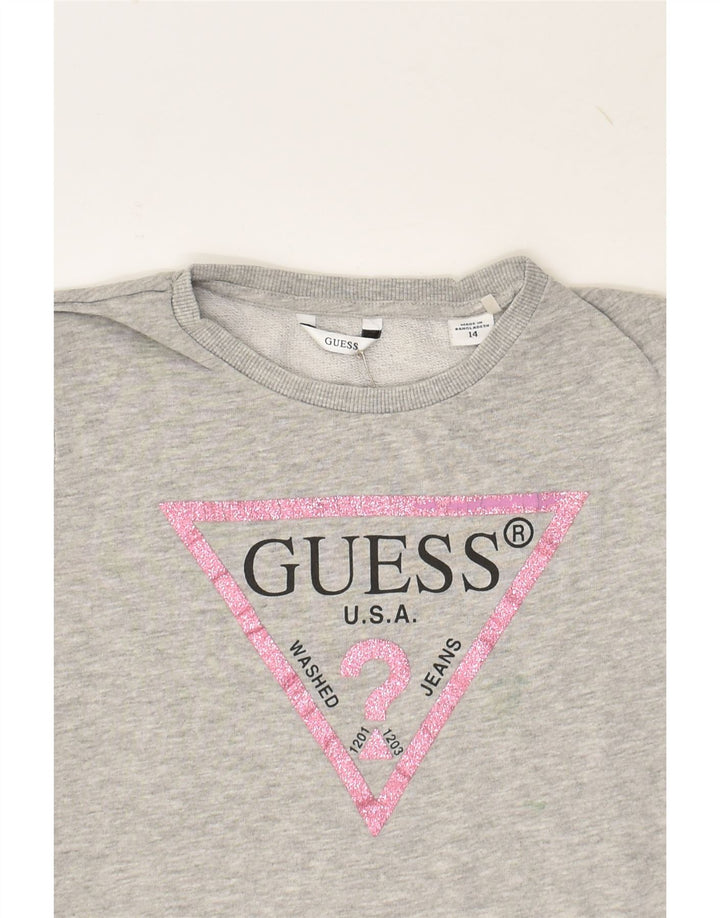GUESS Girls Graphic Sweatshirt Jumper 13-14 Years Grey Cotton | Vintage Guess | Thrift | Second-Hand Guess | Used Clothing | Messina Hembry 