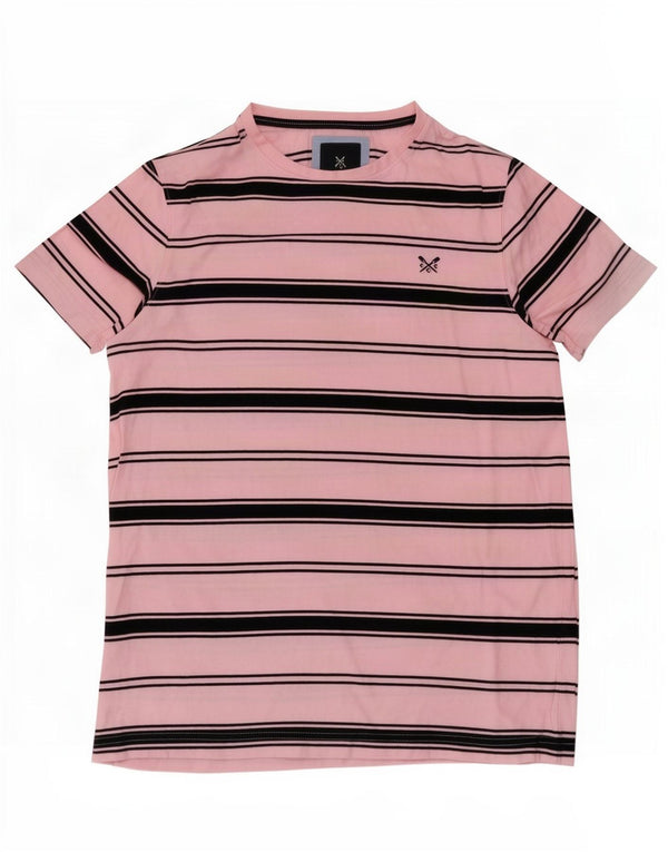 Crew Clothing Mens T-Shirt Top Medium Pink Striped Cotton