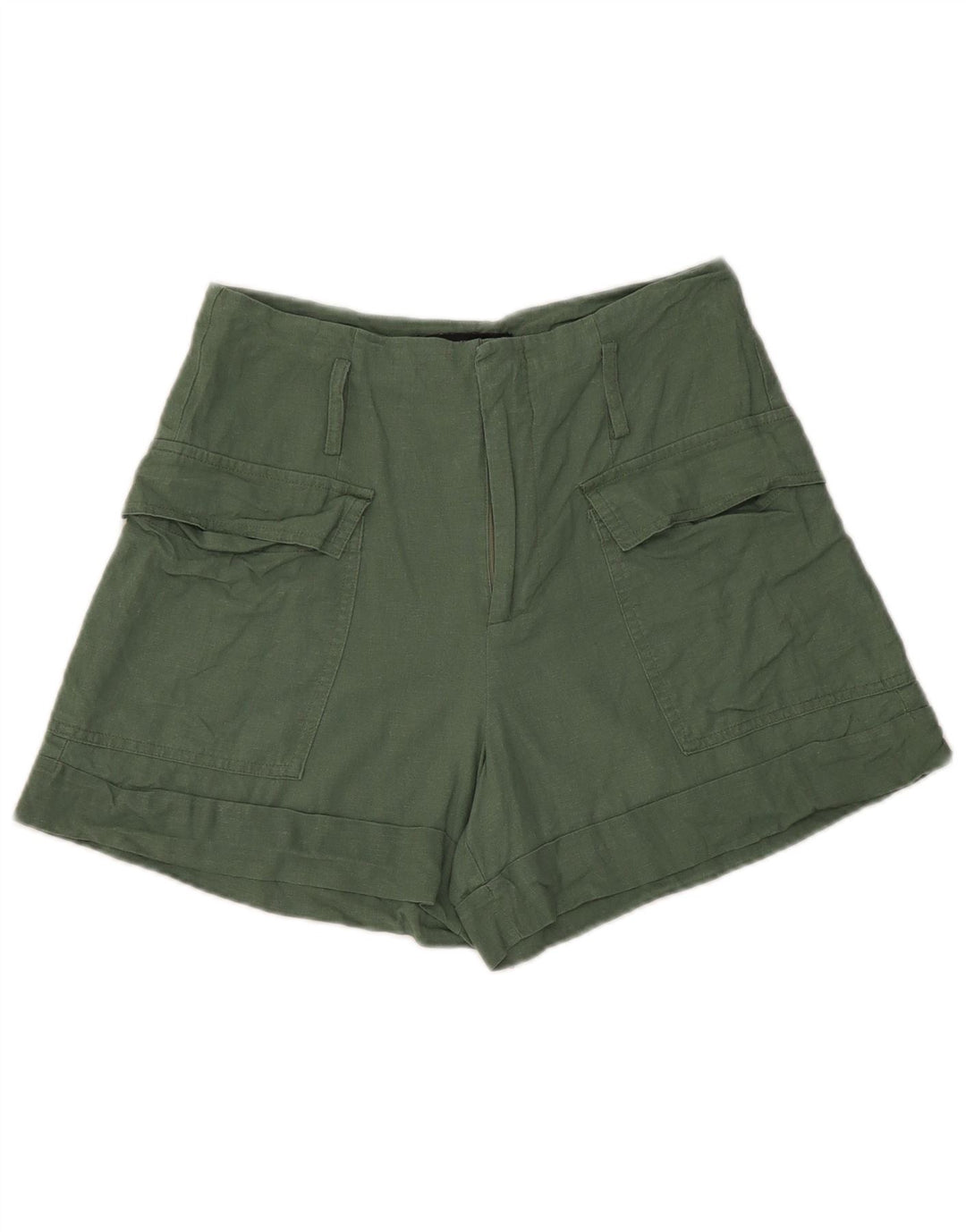 Zara Womens Cargo Shorts Small W26  Green Linen