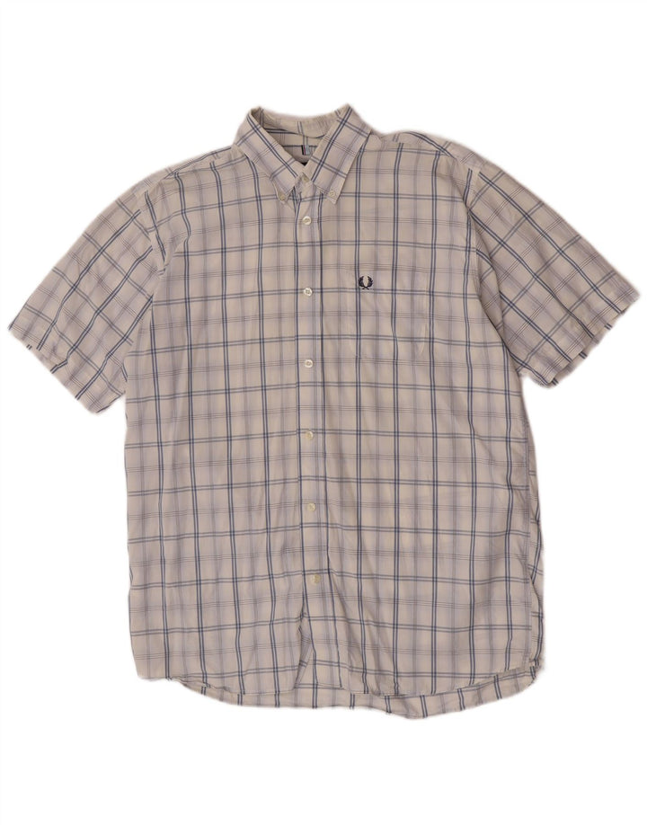 Camicia a maniche corte da uomo Fred Perry in cotone a quadri bianchi grandi