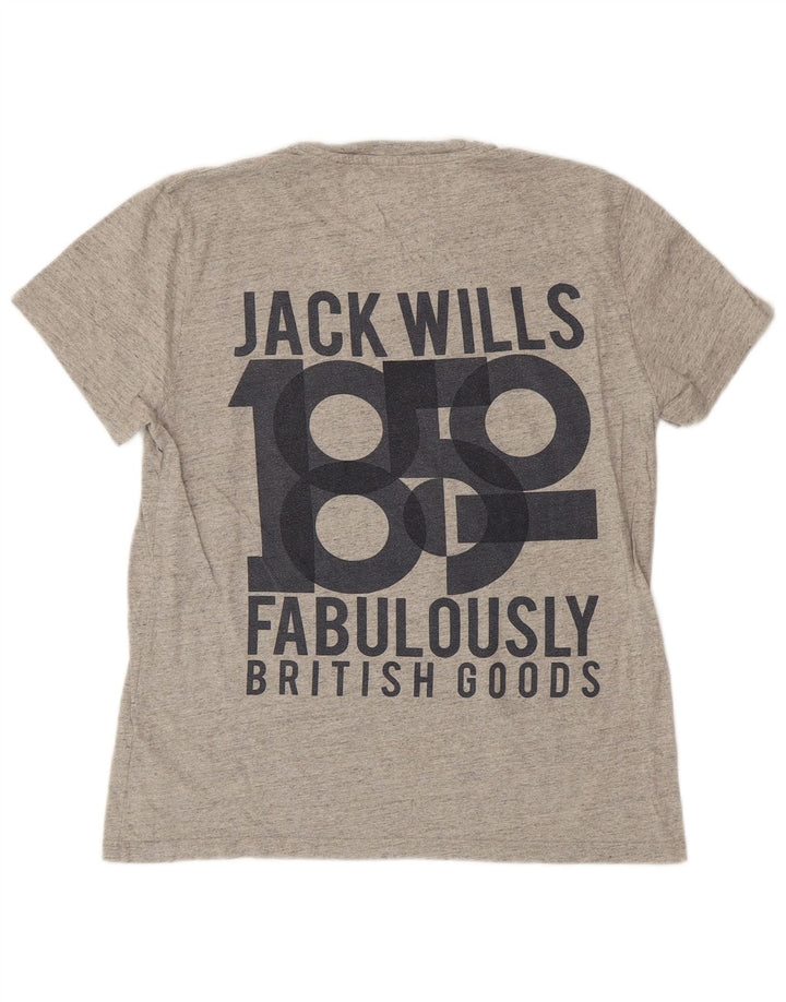 JACK WILLS Mens Graphic T-Shirt Top Medium Grey Flecked Cotton
