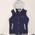 CHAMPION Womens Heritage Fit Varsity Jacket UK 14 Medium Navy Blue Vintage Champion and Second-Hand Champion from Messina Hembry 