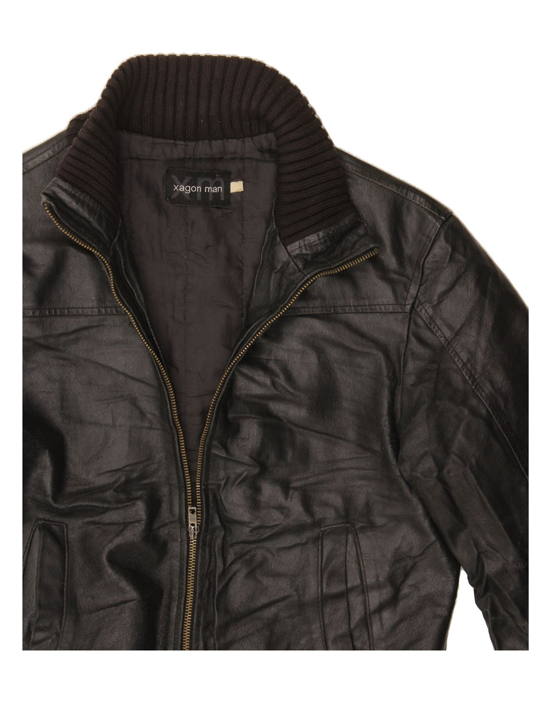 XAGON Mens Leather Jacket UK 34 XS Black Leather