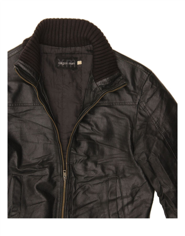 XAGON Mens Leather Jacket UK 34 XS Black Leather