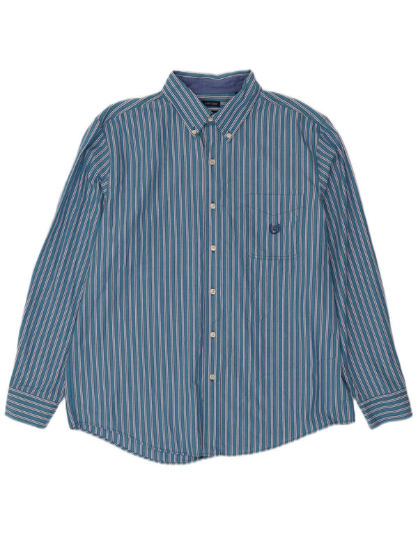 Chaps Mens Shirt Large Blue Striped Cotton