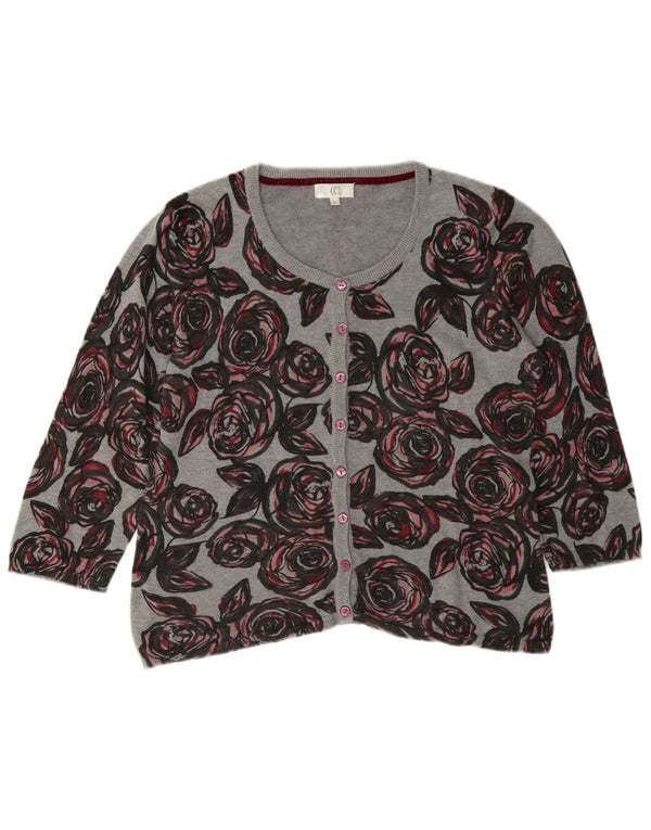 CC Womens Crop 3/4-ærmet cardigantrøje UK 14 Mellemgrå blomsterbomuld