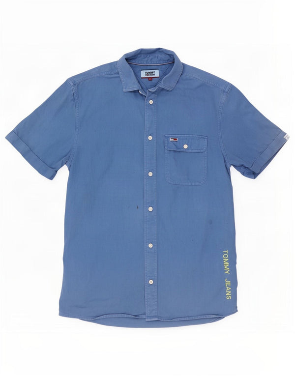 Tommy Hilfiger Mens Graphic Short Sleeve Denim Shirt XS Blue Cotton