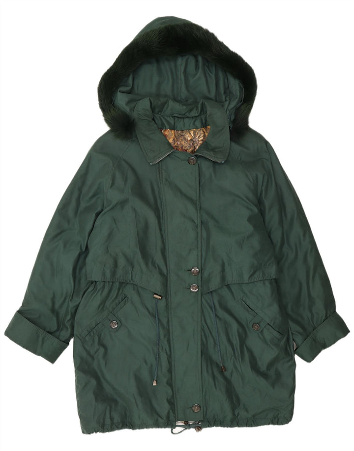 Vintage Womens Hooded Oversized Parka Jacket UK 16 Large Green Polyester