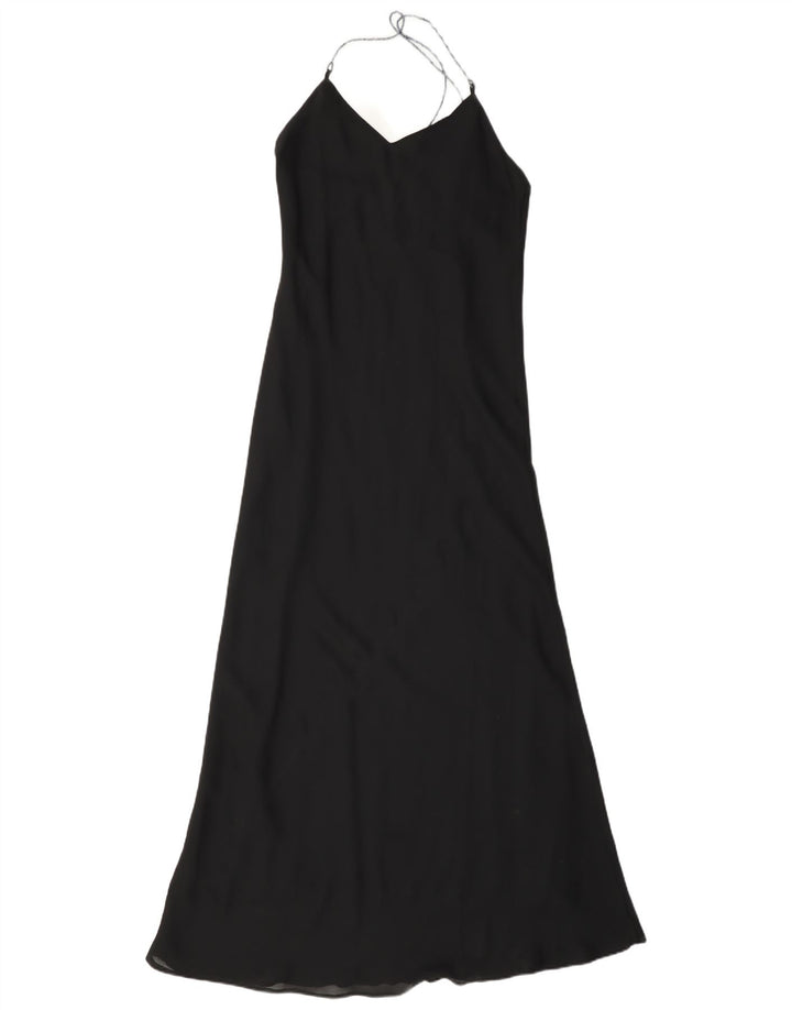 Vintage Dame Maxi Halter Dress UK 10 Small Black Polyester