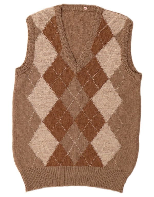 Podkoszulek męski w stylu vintage, mały, beżowy Argyle/diamentowy akryl