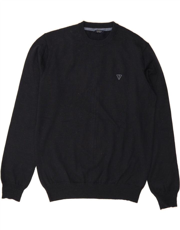 GUESS Mens Crew Neck Jumper Sweater Large Navy Blue Acrylic Vintage Guess and Second-Hand Guess from Messina Hembry 