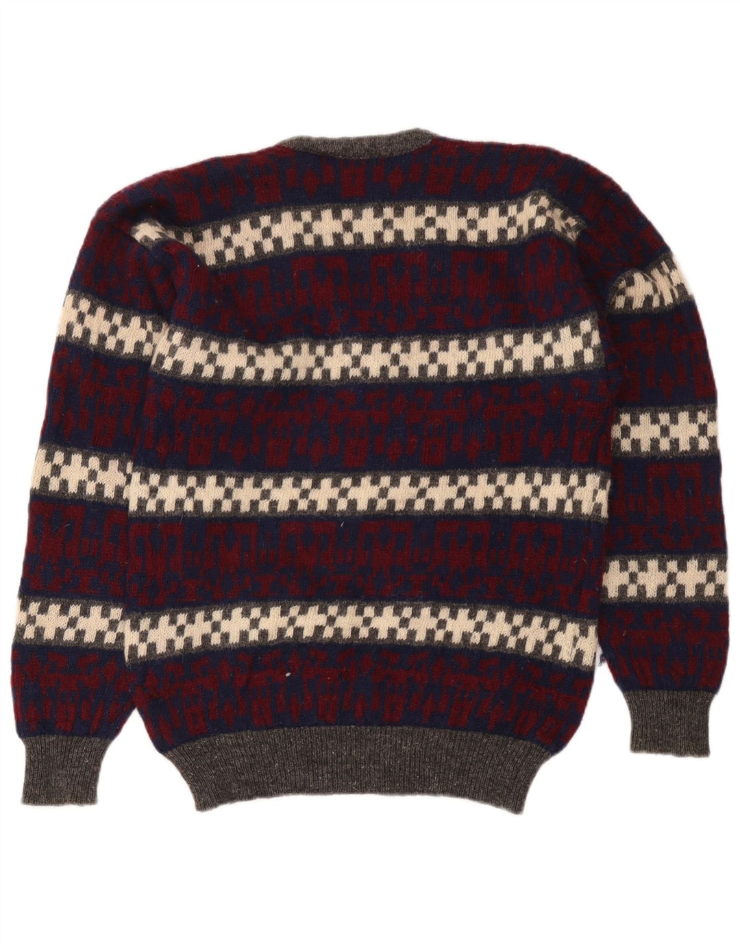Męski sweter w stylu vintage z dekoltem w szpic, średniej wielobarwnej geometrycznej wełny