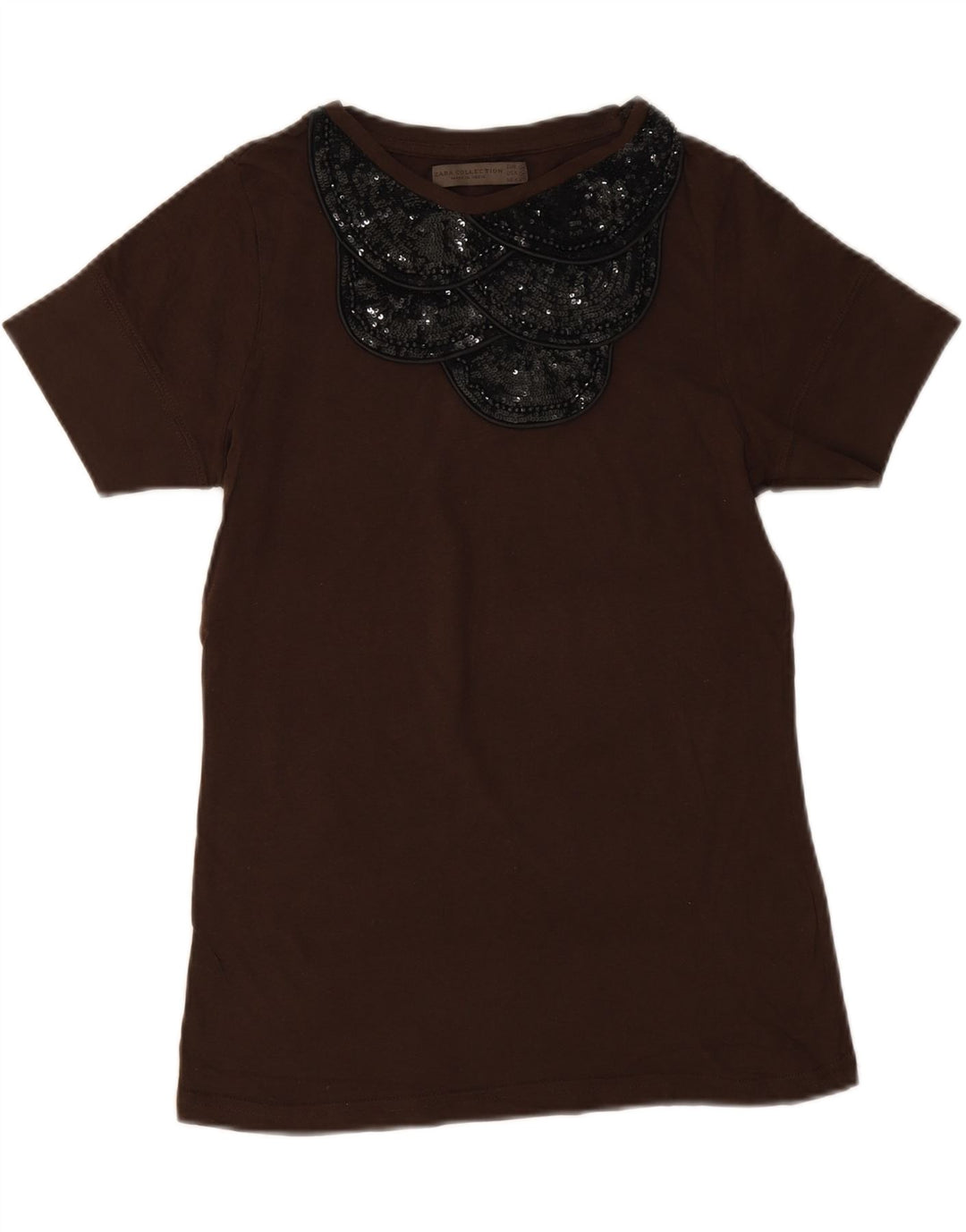 Zara Womens T-Shirt Top UK 12 Medium Brown