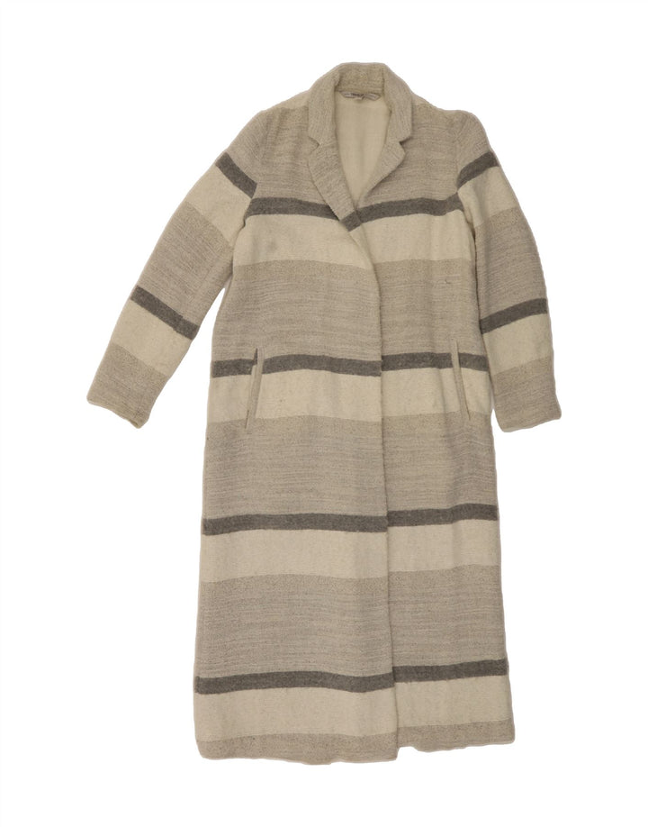 ZARA Womens Overcoat UK 14 Medium Grey Striped Polyester Vintage Zara and Second-Hand Zara from Messina Hembry 