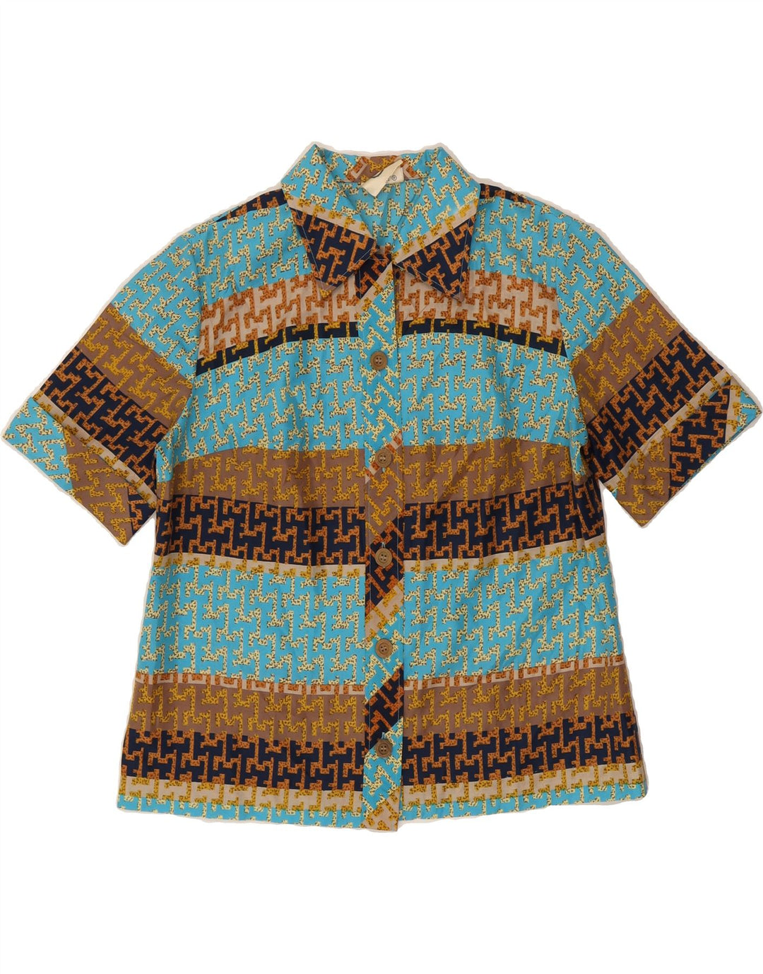 C&A Womens Abstract Pattern Short Sleeve Shirt Blouse EU 46 XL Turquoise Vintage C&A and Second-Hand C&A from Messina Hembry 