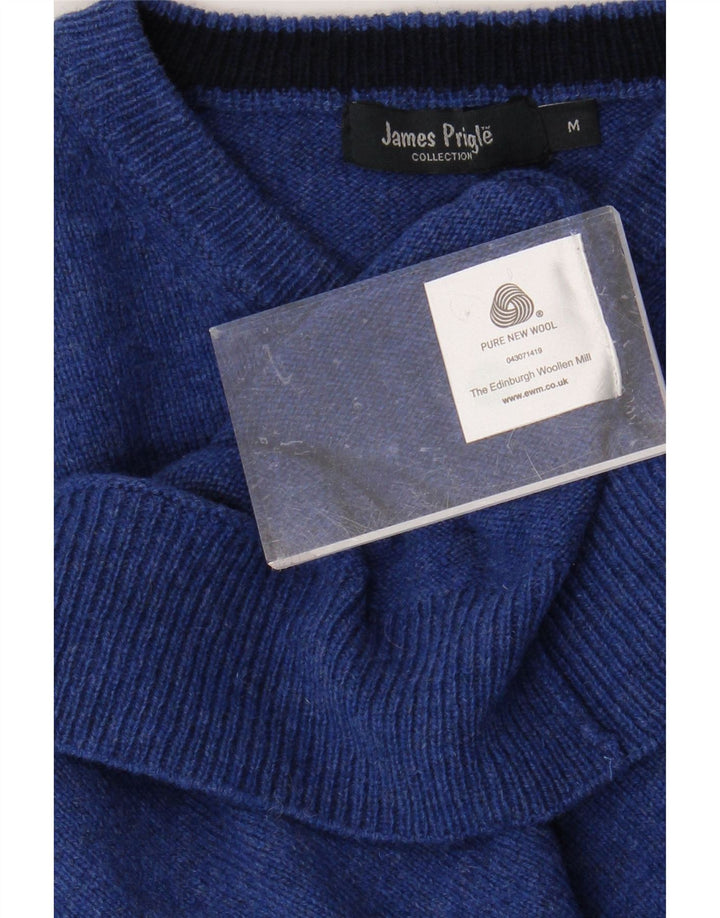 Suéter masculino JAMES PRINGLE com decote em V, azul médio, lã nova