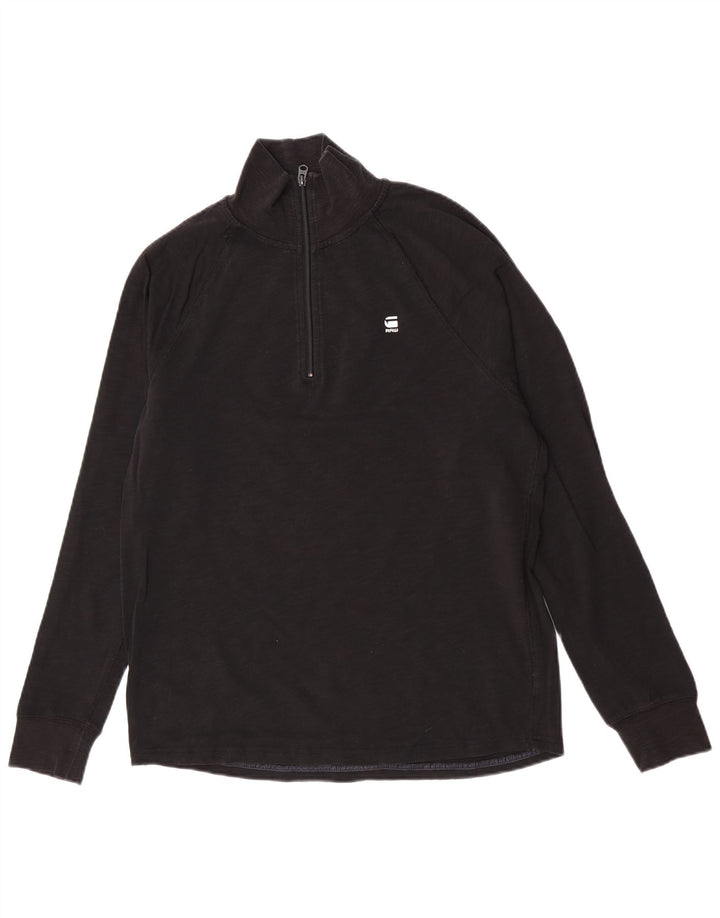 G-Star Mens Zip Neck Top Long Sleeve Large Black