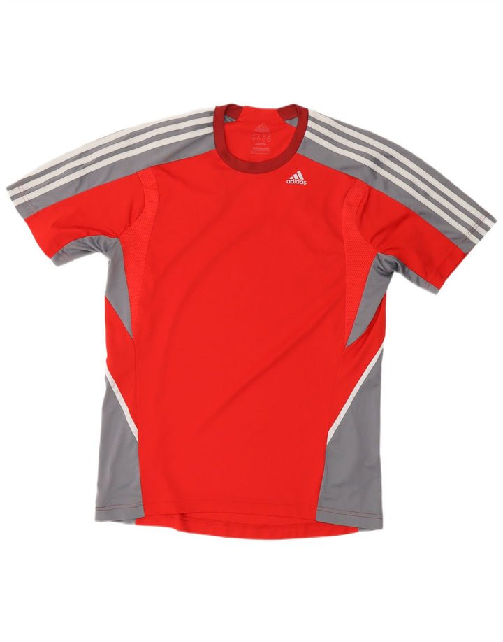 Camiseta ADIDAS Climalite para hombre Top medio rojo color block poliéster