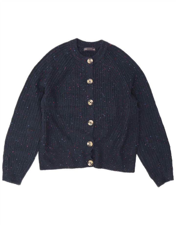 Marks & Spencer Womens Cardigan Sweater UK 14 Medium Navy Blue Flecked