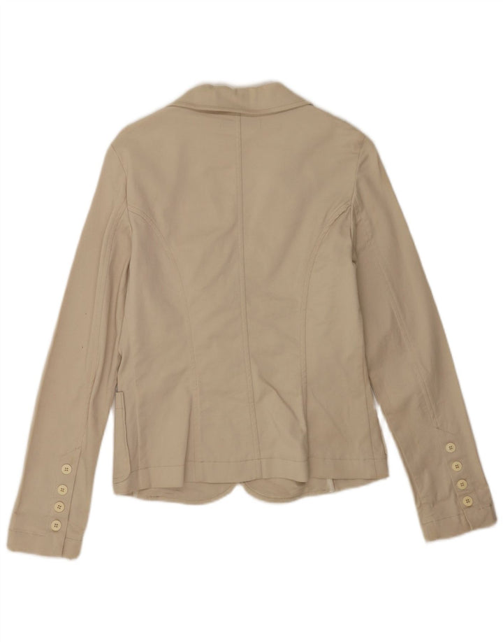 Zara Womens 2 Button Blazer Jacket UK 14 Large Beige Cotton