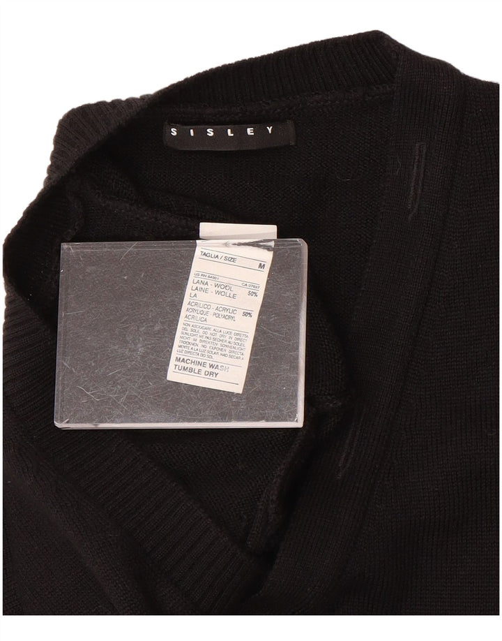 SISLEY Womens V-Neck Jumper Sweater UK 14 Medium Black Wool