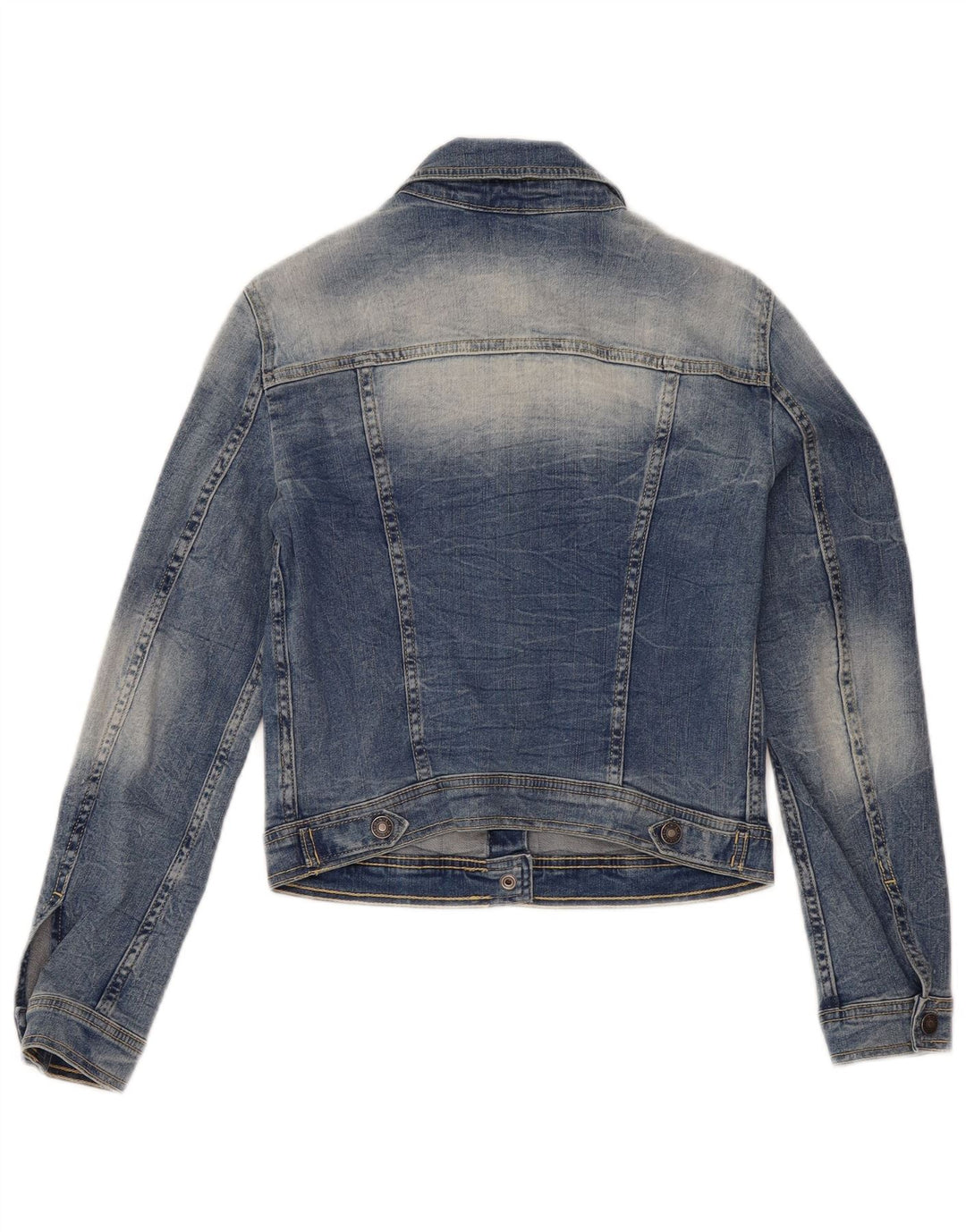 Benetton Womens Crop Denim Jacket UK 10 Small Blue Cotton