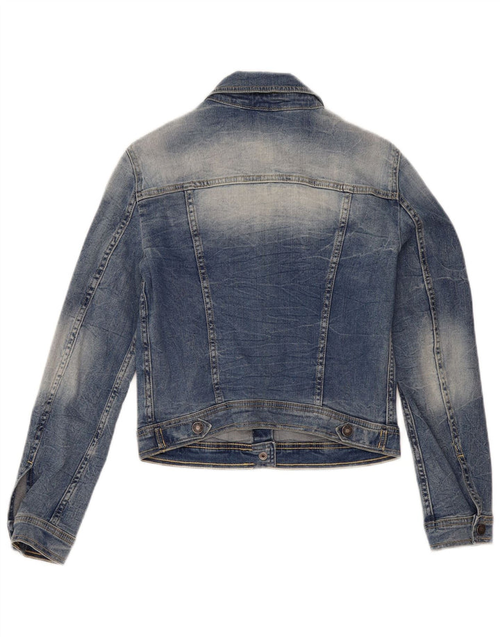 Benetton Womens Crop Denim Jacket UK 10 Small Blue Cotton